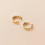 925 Sterling Silver Polygonal Ear Cuffs Golden Asymmetric Cartilage Earrings