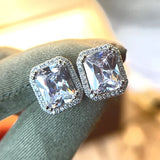 925 Silver Rectangle CZ Stud Earrings Wedding Jewelry