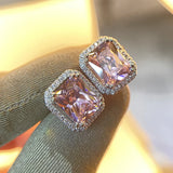 925 Silver Rectangle CZ Stud Earrings Wedding Jewelry
