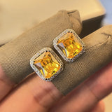 925 Silver Rectangle CZ Stud Earrings Wedding Jewelry
