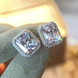 925 Silver Rectangle CZ Stud Earrings Wedding Jewelry