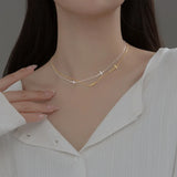 925 Silver Textured Cross Choker Necklace Double Chain Fine Jewelry
