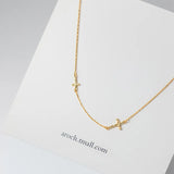 925 Silver Textured Cross Choker Necklace Double Chain Fine Jewelry