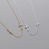 925 Silver Textured Cross Choker Necklace Double Chain Fine Jewelry