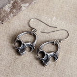 925 Sterling Silver Skull Drop Earrings Retro Punk Style