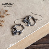 925 Sterling Silver Skull Drop Earrings Retro Punk Style