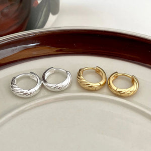 925 Silver Twill Pattern Small Hoop Earrings for Women Girls