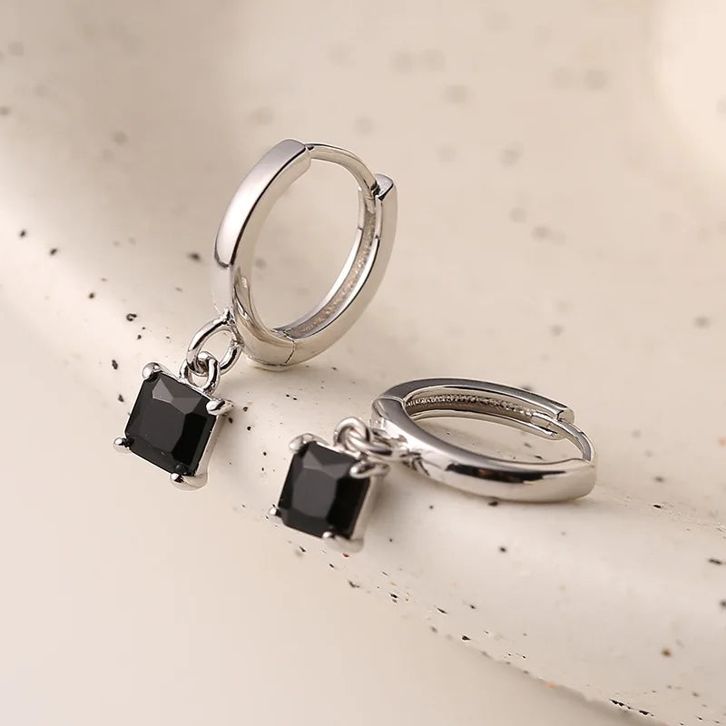 925 Sterling Silver Small Hoop Earrings Circle Hoops Stone Fine Jewelry