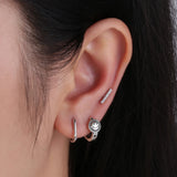 925 Silver Smile Face Hoop Earrings Retro Punk Style Jewelry for Women
