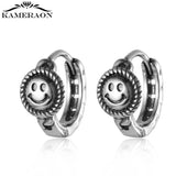 925 Silver Smile Face Hoop Earrings Retro Punk Style Jewelry for Women