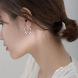 925 Silver Wave Round Charm Hoop Earrings Women S925 Jewelry