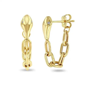 925 Silver Snake Cuban Chain Stud Earrings with CZ Tassel