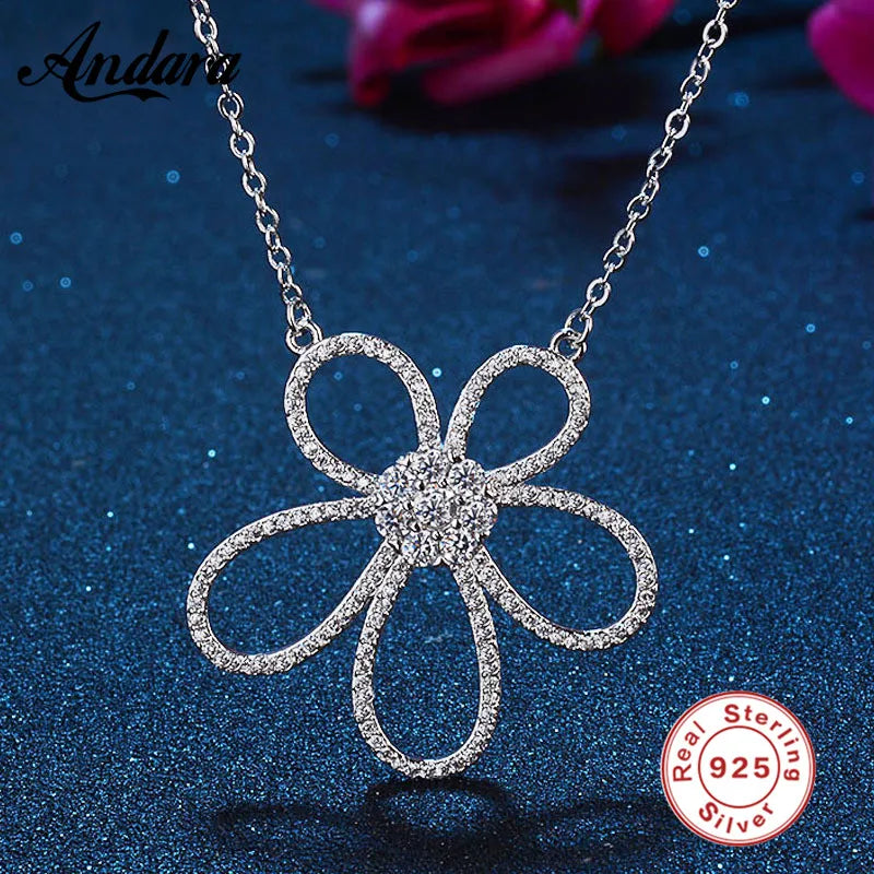 925 Sterling Silver Flower Pendant Necklace Fine Jewelry