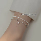 925 Silver Gypsophila Bracelet Cross Star Bead Adjustable