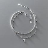 925 Silver Gypsophila Bracelet Cross Star Bead Adjustable