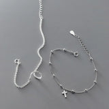 925 Silver Gypsophila Bracelet Cross Star Bead Adjustable