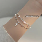 925 Silver Gypsophila Bracelet Cross Star Bead Adjustable