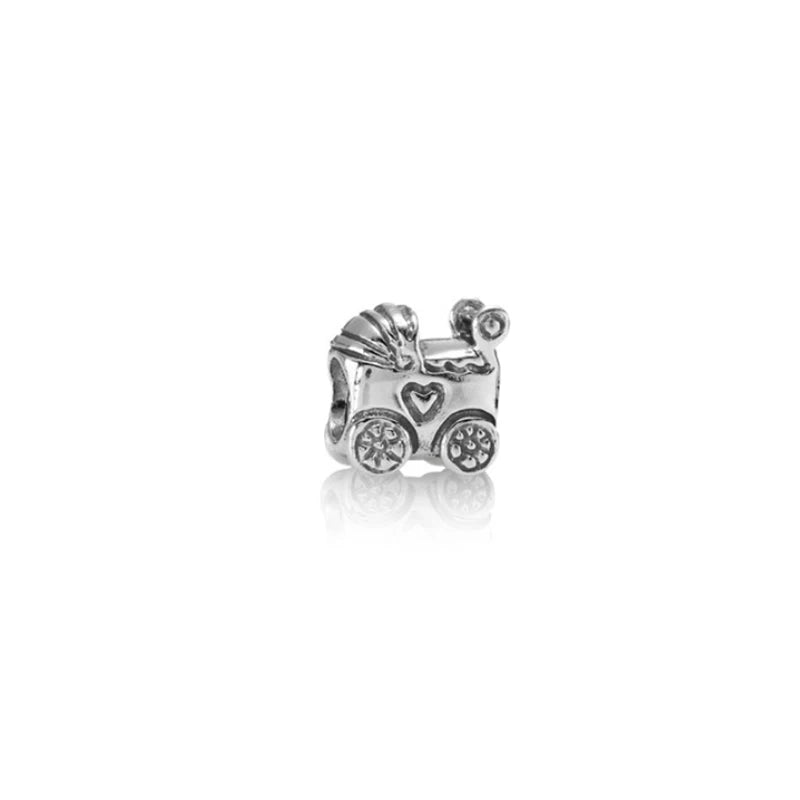 925 Silver Heart Pendant Baby Carriage Charm for Bracelets