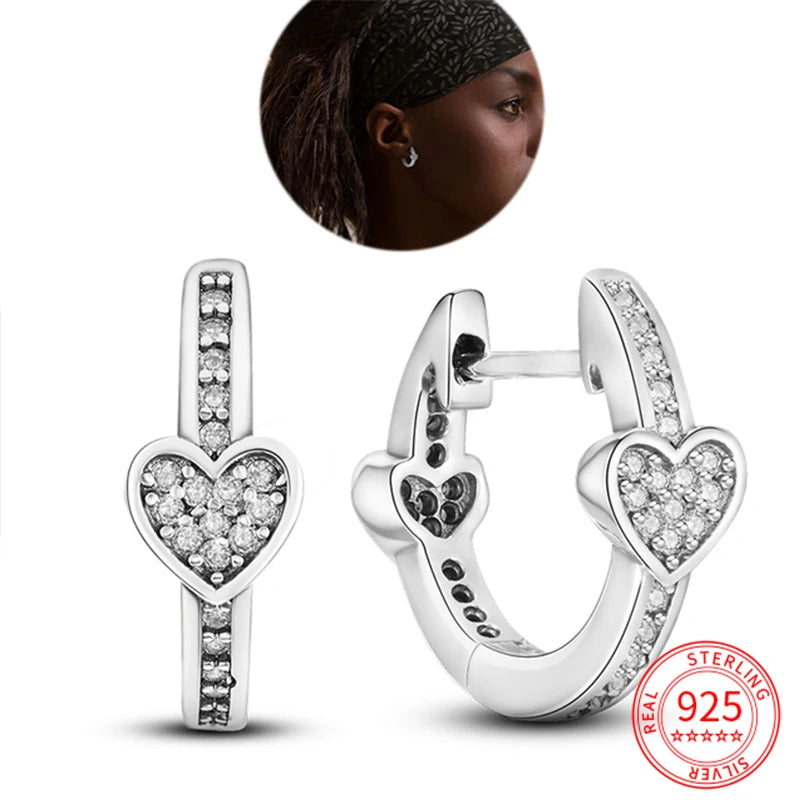 925 Silver Sparkling Wave Heart Hoop Earrings Wedding Party Jewelry Gift