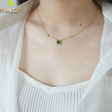 925 Silver Square Emerald Zircon Pendant Necklace 18k Plating Women