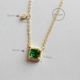 925 Silver Square Emerald Zircon Pendant Necklace 18k Plating Women