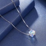 925 Silver Square Pendant Necklace Women Crystals Christmas S925 Jewelry