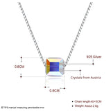 925 Silver Square Pendant Necklace Women Crystals Christmas S925 Jewelry