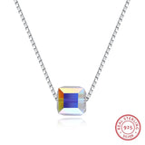 925 Silver Square Pendant Necklace Women Crystals Christmas S925 Jewelry