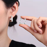 925 Silver Square Zircon Hoop Earrings Minimalist Jewelry