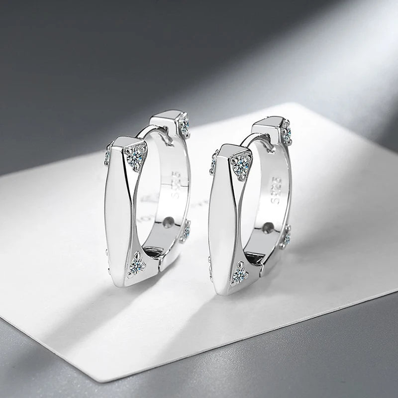 925 Silver Square Zircon Hoop Earrings Minimalist Jewelry