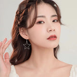 925 Silver Star Dangle Earrings Hollow Drop Women Jewelry
