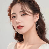 925 Silver Star Dangle Earrings Hollow Drop Women Jewelry