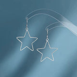 925 Silver Star Dangle Earrings Hollow Drop Women Jewelry