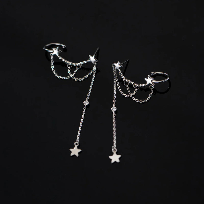 925 Silver Star Tassel Earrings for Women