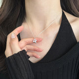 925 Silver Star Pendant Necklace Pink Crystal Necklaces Women's Jewelry