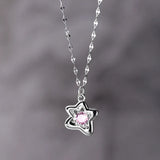 925 Silver Star Pendant Necklace Pink Crystal Necklaces Women's Jewelry