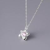 925 Silver Star Pendant Necklace Pink Crystal Necklaces Women's Jewelry