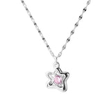 925 Silver Star Pendant Necklace Pink Crystal Necklaces Women's Jewelry