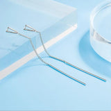 925 Silver Stick Box Chain Drop Earrings Women Wedding Fine Jewelry