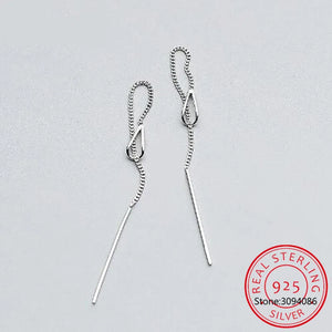 925 Silver Stick Box Chain Drop Earrings Women Wedding Fine Jewelry