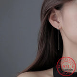 925 Silver Stick Box Chain Drop Earrings Women Wedding Fine Jewelry