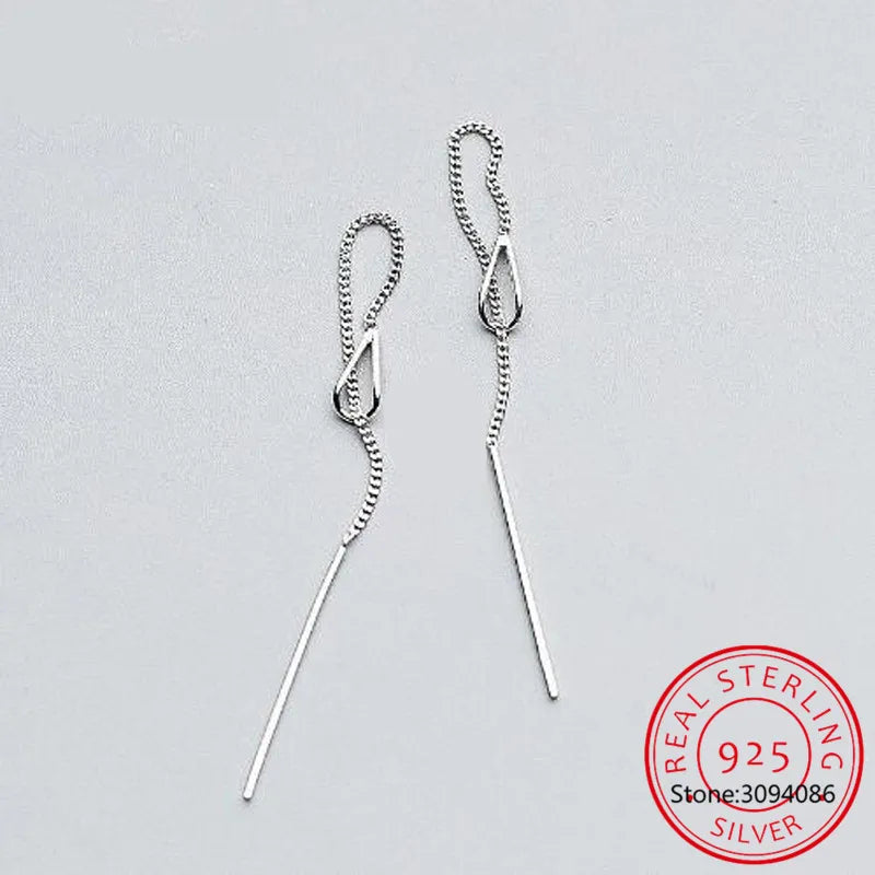 925 Silver Stick Box Chain Drop Earrings Women Wedding Fine Jewelry