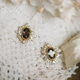 925 Sterling Silver Stud Earring 20k Plating Zircon Moon Fine Jewelry