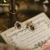 925 Sterling Silver Stud Earring 20k Plating Zircon Moon Fine Jewelry