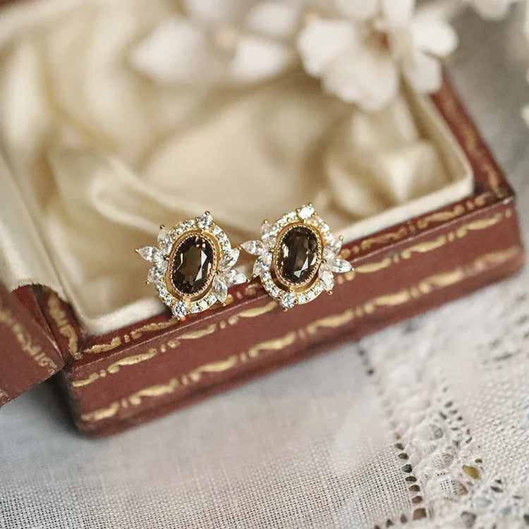 925 Sterling Silver Stud Earring 20k Plating Zircon Moon Fine Jewelry