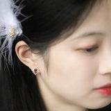925 Sterling Silver Stud Earring 20k Plating Zircon Moon Fine Jewelry