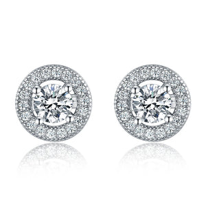 925 Silver Stud Earrings Crystal Zirconia Micro Pave Women's Jewelry