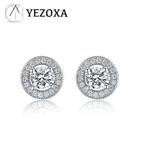 925 Silver Stud Earrings Crystal Zirconia Micro Pave Women's Jewelry