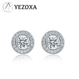 925 Silver Stud Earrings Crystal Zirconia Micro Pave Women's Jewelry