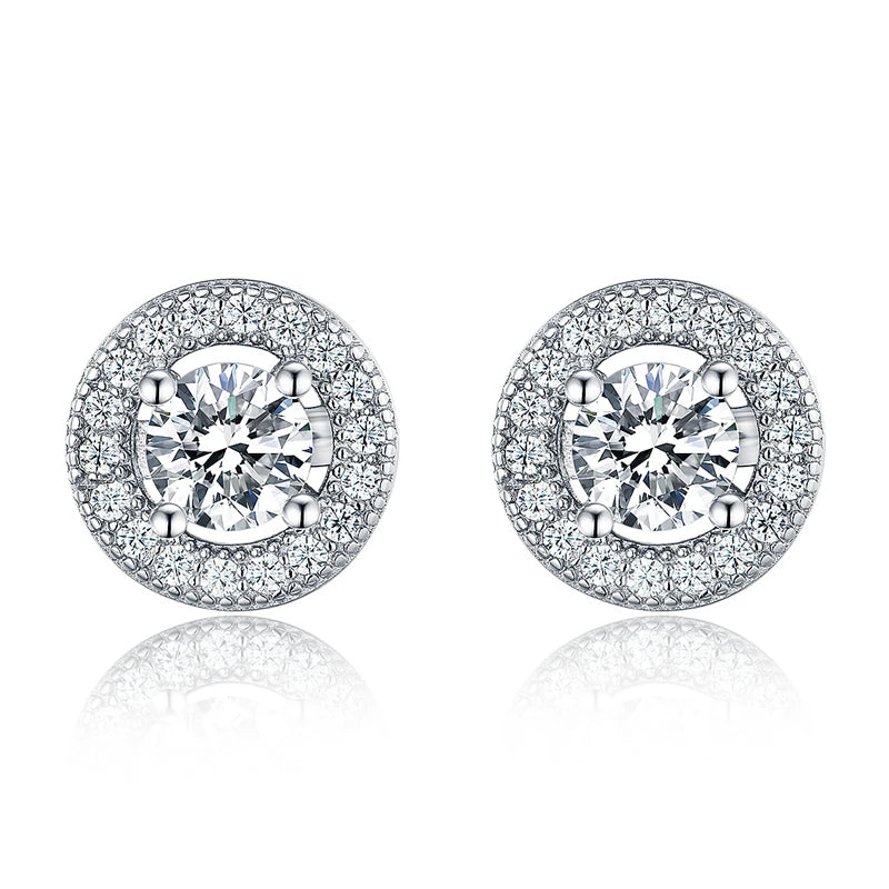 925 Silver Stud Earrings Crystal Zirconia Micro Pave Women's Jewelry
